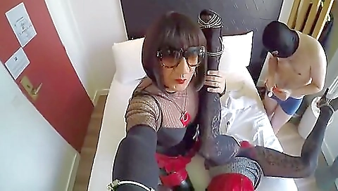 Blonde pornstar fingering big tits of guy in hotel room