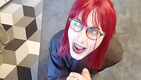 Amateur redhead stripper takes care of a dude's dick