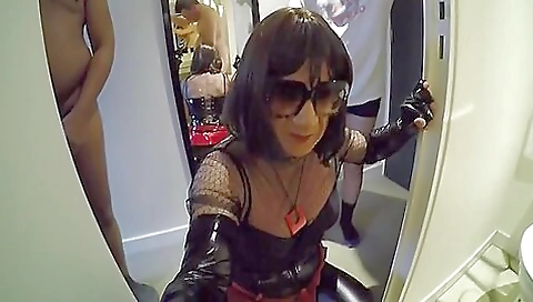 Mature brunette submissive fucked with a big dildo