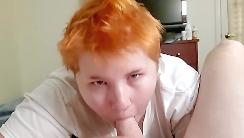 Tattooed and deep throat red head gets her asshole fucked