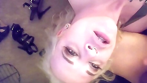 Busty blonde angel is pissing on her dick in a porn video