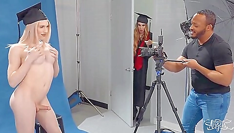 Blonde gets fucked in the ass and deepthroat by a big dick