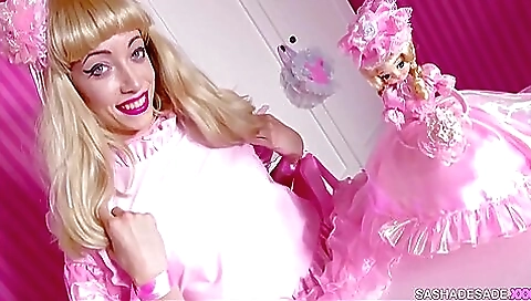 Busty blonde with small tits sits on the bed to be fucked