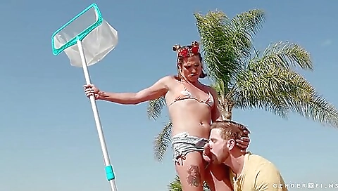 Busty blonde enjoys a deepthroating session with a big dick