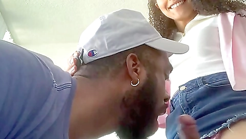 Ebony chick gets cum in her mouth and on top of her ass