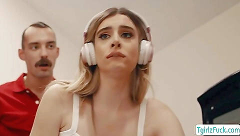 Blonde with sexy tits is taking a dildo in her asshole